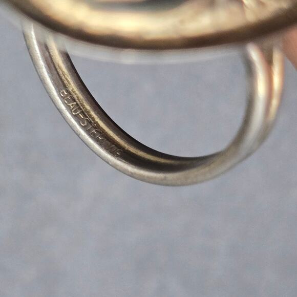 Beau Sterling Floral Oval Ring Gold Wash Size 5 Vintage - Picture 8 of 8